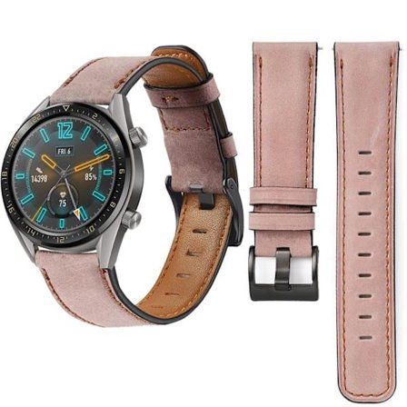 22mm Huawei Watch GT 2 46mm / Samsung Galaxy Watch (46mm) / Gear S3 klockarmband i äkta läder - Rosa