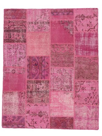 Noué À La Main Patchwork Tapis 158X199 Vintage De Laine Rouge Foncé/Rose Foncé Petit
