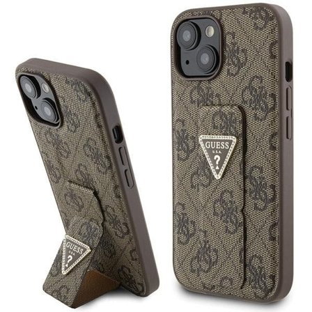 Guess Grip Stand 4G Triangle Strass kotelo iPhone 15:lle - ruskea