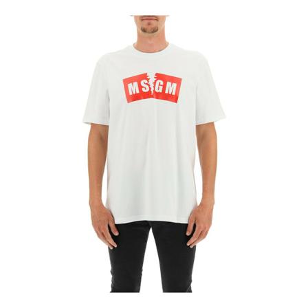Msgm Broken logo t-shirt , Wit , Heren , Maat: L
