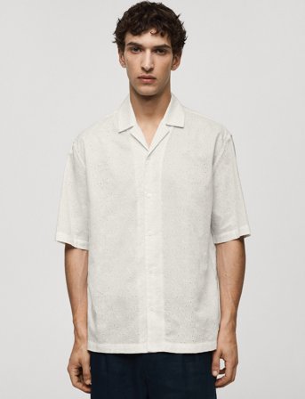 Mango Relaxed-Fit 100% Cotton Embroidered Shirt - White - M