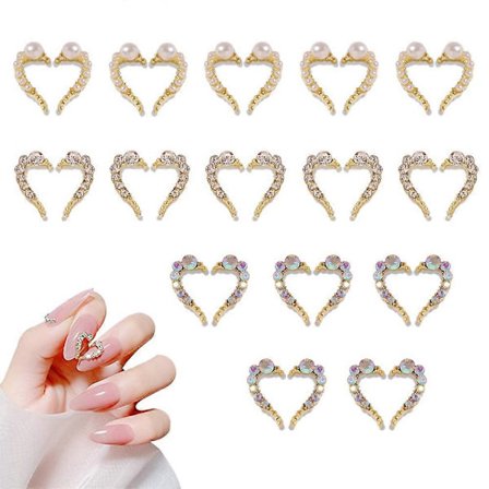 30 st Nagel Kärlek Legering Borr Nagelkonst Smycken i 3 Stilar, Pärldiamant Vänster och Höger Splitsning Kärlek Nagelkonst Dekoration