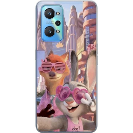 Kompatibel Mobilcover til Realme Realme GT Neo2 Animalske figurer i solrig bymiljø med rosa solbriller og en positiv besked i en farverig feel-good s