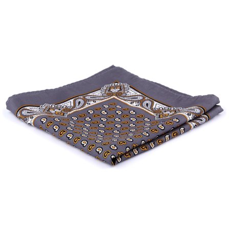 Szara jedwabna poszetka w fantazyjne wzory dla mężczyzn - Wzorzyste poszetki