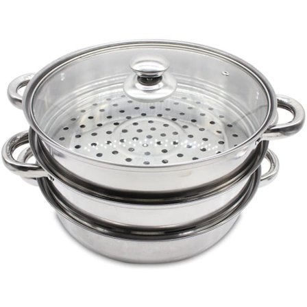 Dampkoker for matlaging, 18_8 rustfritt stål, multifunksjonell trelagsdesign med visualisert lokk og håndtak, kompatibel med forskjellige ovner for 