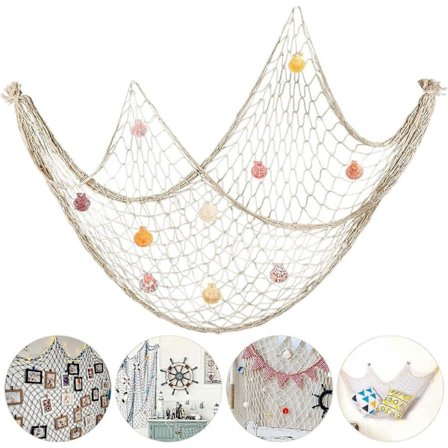 Dekorativt Fisknät 200x150cm Fisknät med Snäckor Medelhavsstil Fotodekoration Hawaii Tema Väggstil