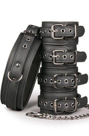 Fetisch Set mit Halsband Fuß- & Handfesseln