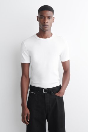 COS Slim Ribbed Cotton T-Shirt in White - Men
