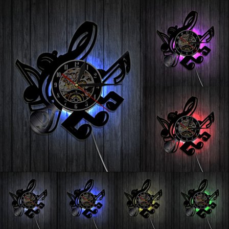 Musik Vinyl Plade Væg Ur -Note Mønster LED Lys Væg Ur -Vinyl Ur -Stue Væg Dekoration - Unikke Gaver til Musikelskere