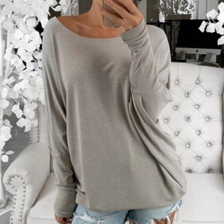 T-shirt Med Rund Hals För Kvinnor Off Shoulder Pullover