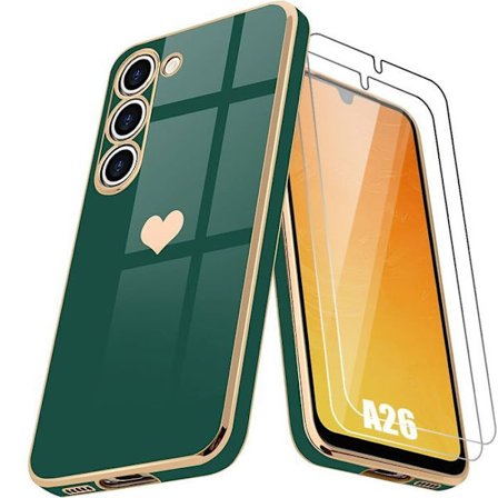 Beskyttelsesgummi - BOOLING - til Samsung Galaxy A26 5G - Fleksibel TPU - Hjerte Mønster - 2 Stykker Tempereret Glas
