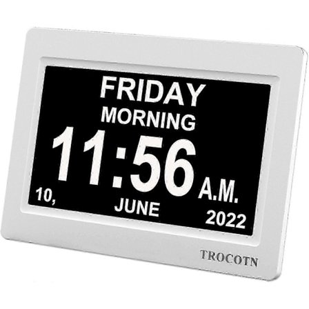 Tommers Hvit Digital Klokke med Dato, Ukedag & Kalendervisning