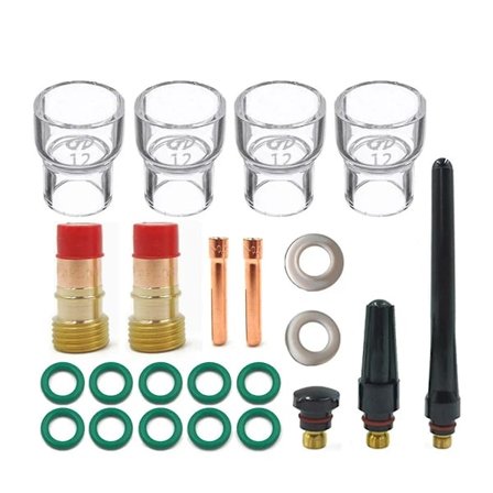 23-delars TIG Stubby Gas Lens TIG-hylsa 12 Pyrex-kopp TIG Gas Lens Aluminiumoxidmunstycke Kit för WP17/18/26