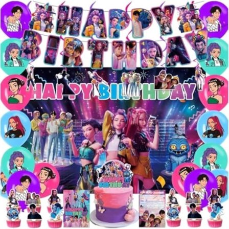 K-pop Demon Hunters Fødselsdagsfest Dekorationer Figur Printet Kage Topper Cupcake Toppers Banner Balloner Fest Dekorationer Forsyninger til Børn Fans