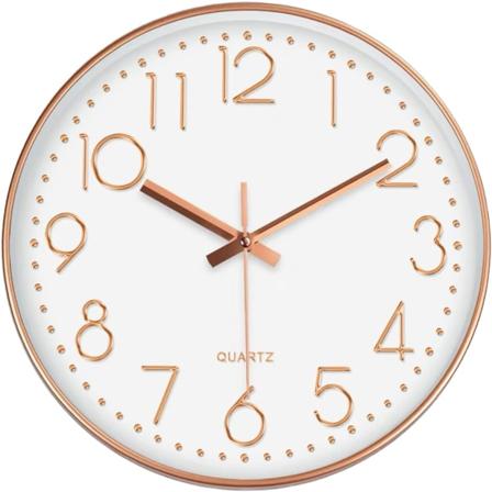 ll Ur - Lydløs og stor vægur til stue, kontor, hjemmekøkken, moderne stil og nem at læse Rosegold 12 inch