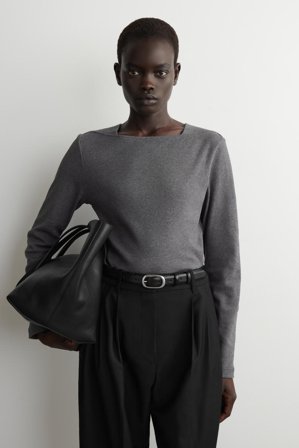 COS Women's Cotton Jersey Long Sleeve Top in Grey