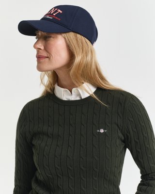 GANT - Kabelstrikket bomullsgenser med stretch til dame dark moss green