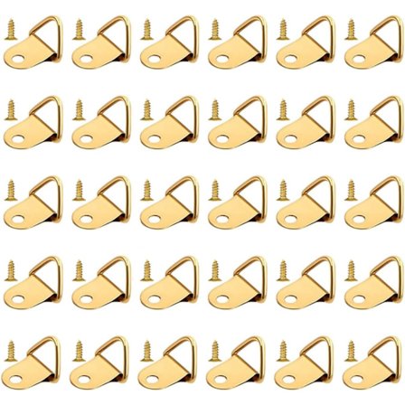 Billedophæng, Gyldne billedrammeophæng, Billedophæng, Trekantringe til fotorammer, Vægmonterede billedophæng, 30 stykker med skruer