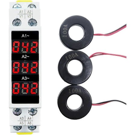 Trefaset Din Skinne Amperemeter, 3-Cifret Trefaset Display, 3-Faset Digital Display, Modulær Strømmålerindikator
