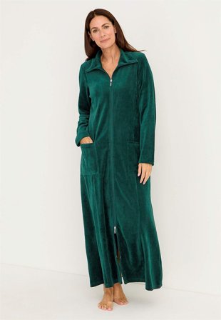 Cellbes of Sweden - Velour, lang morgenkåbe Wilma i grøn til damer i størrelse 50/52