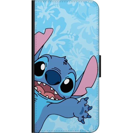 Kompatibelt Lommeboketui til Samsung Galaxy Note10 Lite Leken illustrasjon av Stitch som strekker seg mot kameraet på lyseblå blomstret bakgrunn