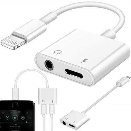 Lightning Aux -sovitin 2-in-1 3,5 mm iPhone-kuulokkeille Kuulokeliitäntä Äänilatausyhteensopiva iPhone 13 Pro Max 12 11 XS XR X 7 7P 8 8P Lataus Retoo