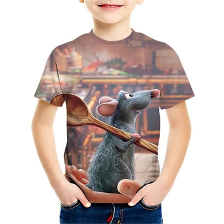 Barntröjor sommar 3D Digital Ratatouille Print Kortärmad Rundhalsad Lös T-shirt