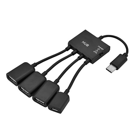 USB 3.1 Type C 4-i-1 Hub med USB 2.0, 3 porte, OTG-funktion og USB-C opladningsport