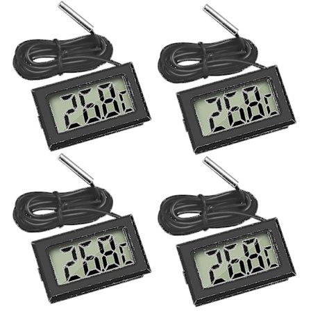 4x Digital LCD Termometer Temperaturmätare Med Extern Givare För Kylskåp Frys Akvarium (4x Svart)