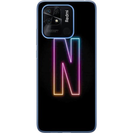 Kompatibel Mobilcover til Xiaomi Xiaomi Redmi 10C Minimalistisk neonbogstav N i farveskiftende lys mod sort baggrund