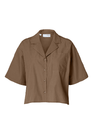 Selected Femme KORTÄRMAD CROPPAD SKJORTA Blusar Dam Brun 40