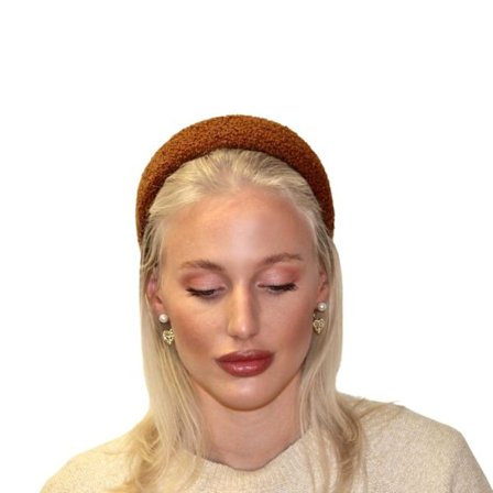 Skønt bredt diadem i teddymateriale, brun beige sort uldbrun Brown