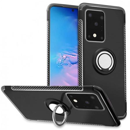 Samsung S20 Ultra Praktisk Stöttåligt Skal Med Ringhållare V2 Svart