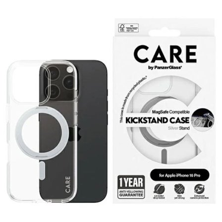 CARE By PanzerGlass iPhone 16 Pro Mobilskal MagSafe Kickstand - Silver
