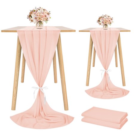 2 st Chiffon Bordslöpare 28x120 Tum 10ft Blush Rosa Chiffon Bordsduk för Bröllop Födelsedagsfest Brud Baby Shower Dekorationer