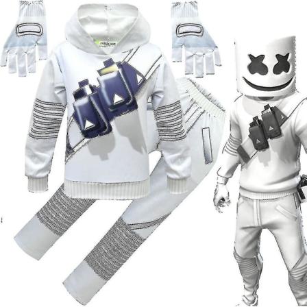 Nyt 2023 Dj Marshmello Børne Hvid 3D Printet Trøje Sæt Halloween Karneval Party Kostume 130cm