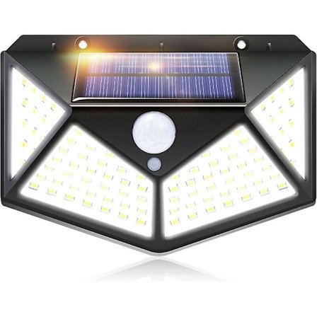 DWW-IOTSES 100LED 2200mAh utendørs solcellelampe 3 moduser med 270 bevegelsessensor på fire sider IP65 vanntett spotlight for hage, garasje, gate