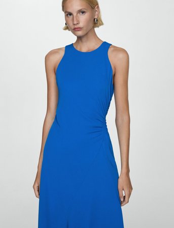 Mango Midi-Dress With Draped Detail - Blue - XS