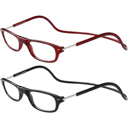 2-pack ålderssynta läsglasögon - Anti-blått ljus +4.0 Svart och röd båge, magnetiska glasögon för dam och herr, anti-trötthet, hängande runt halsen, 
