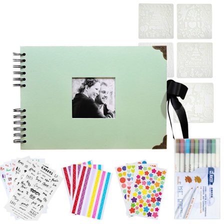 Scrapbog Album Sæt Med Klistermærker, Til Par, Familie, Bryllup, Rejse, Dimission (Lysegrøn)