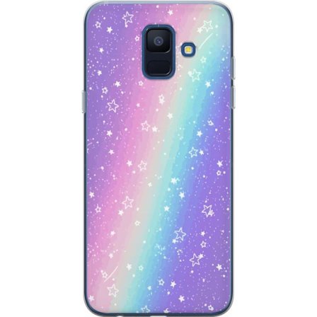 Kompatibelt Mobildeksel til Samsung Galaxy A6 (2018) Rainbow-farget pastellbakgrunn med hvite stjerner og gnistrende prikker i myk overgang