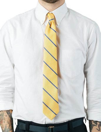 AN IVY Yellow Blue Single Stripes Silk Tie - Yellow - ONE SIZE