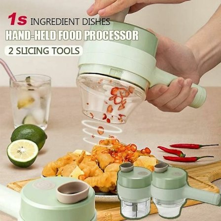 4 i 1 Multifunktionel Elektrisk Grøntsagssnitter Skæremaskine Hvidløg Mud Masher Hvidløg Hakker Skæring Presning Blender Mad Skive