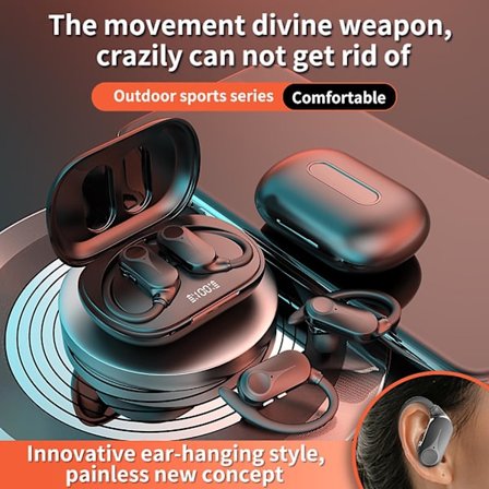 Bluetooth-headset 5.3 Öronmonterat Företag HIFI Ljudkvalitet Långvarig, Smärtfri Utomhus Sport-headset 20240716(Svart)