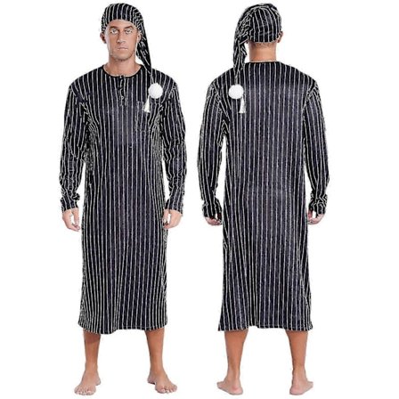 Henley-yöpaita miehille, raidallinen, iso ja pitkähihainen yöpaita yömyssyllä