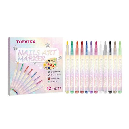 12 Farger Neglekunst Pennsett, Neglekunst Markører Doodle Penn for Barn Voksne, Neglekunst Verktøy for Dotting Tegning Maling Punkt Liner DIY[D]