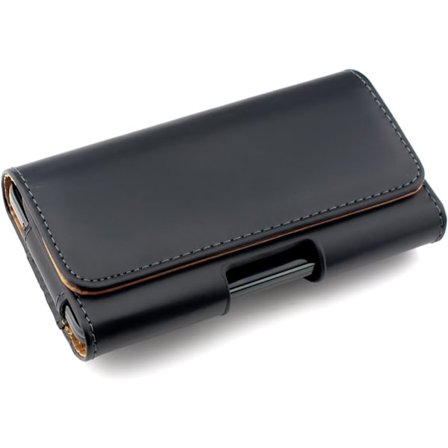 Vyölaukku 14,4 x 7 cm Musta matkapuhelimelle - Universaali keinonahkainen vyölaukku - Älypuhelimen kotelo koukkukiinnityksellä