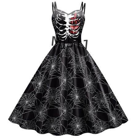 Ny Europæisk og Amerikansk 3D Printet Suspenderkjole Rollespil Kostume Halloween Karneval Fest Skeleton Skull 2 M