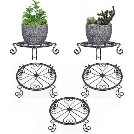 Plantestativ, [3 stk.] 9 tommer moderne hjerteformede blomsterpotteholdere, holdbart rustfrit plantestativ, indendørs og udendørs havestativ - Sort 