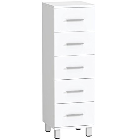 Badeværelsesskab med 5 skuffer, hvid, 30x30x95 cm